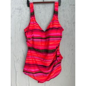 Miraclesuit Tie One Piece Swimsuit Barbiecore Women 20W Pink Striped Slimming